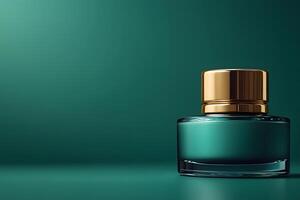 Luxurious Emerald Green Perfume Bottle on Minimalistic Background for Elegant Product Design photo