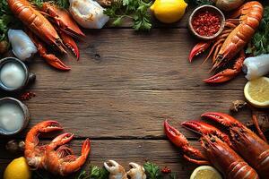 Rustic Seafood Arrangement with Lobsters and Lemons for Culinary Inspiration photo