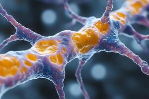Microscopic View of Neurons with Synapses in Neural Network photo