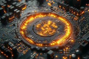 Futuristic Circuit Board with Glowing Digital Elements for Technology Design photo