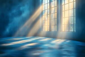 Sunlit Interior Rays of Light through Large Windows for Tranquil Atmosphere Design photo