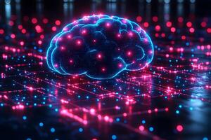 Futuristic AI Brain and Neural Network Visualization for Technology and Innovation photo