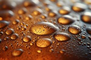 Close-Up of Water Droplets on Amber Surface - Abstract Background for Texture and Design photo