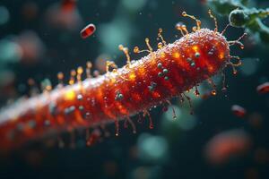 Microscopic View of a Bacterial Cell with Vibrant Red Structure for Scientific Research photo