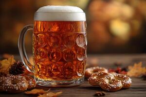 Autumn Oktoberfest Celebration with Beer Stein and Pretzels photo