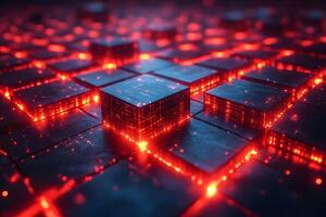 Futuristic Digital Network Abstract Glowing Red Circuit Design for Technology Posters photo