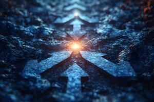 Futuristic Arrow Pathway Illuminated by Glowing Light for Conceptual Design photo