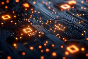 Futuristic Technology Circuit Board with Glowing Elements for Innovation Design photo
