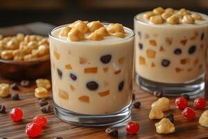 Creamy Bubble Tea with Tapioca Pearls and Assorted Toppings for a Refreshing Drink Experience photo