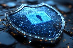 Digital Security Concept Illuminated Shield Representing Cyber Protection and Data Privacy photo