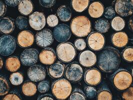 Stacked wooden logs displaying natural patterns and textures photo