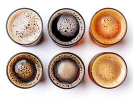 Assorted craft beers in glasses showcasing diverse colors and textures photo