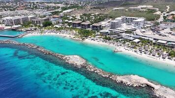 Aerial View of Mambo Beach at Willemstad in Netherlands Curacao. Famous Scene. video