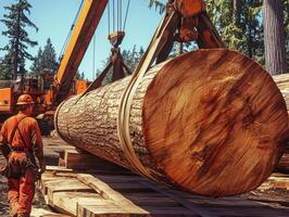 Logging operation in a forest during sunny day hours photo