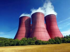 Power generation facility with cooling towers in a clear sky photo