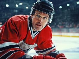 Hockey player ready for action on the ice during a game photo