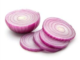Fresh red onion slices on a white background for culinary use photo