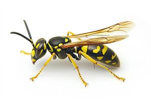 Close-up view of a yellow and black wasp resting on a surface photo