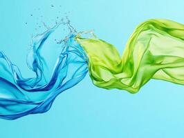 Colorful flowing fabrics create dynamic visual movement in water photo