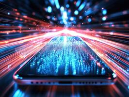 Digital transformation of mobile technology with vibrant data flow photo