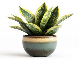 Indoor plant display in decorative pot with vibrant green leaves photo