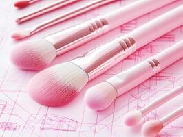 Professional makeup brushes arranged on sketch paper photo