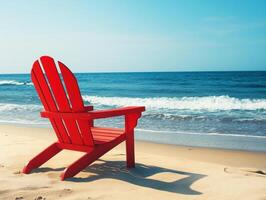 Relaxing in a red chair by the ocean on a sunny day photo
