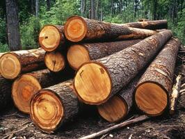 Log pile in a forest setting during daylight hours photo