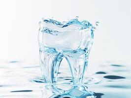 Water splashing around a transparent tooth shape in a serene setting photo
