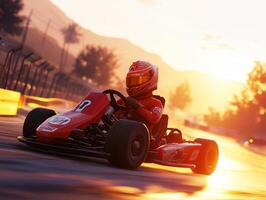 Go-kart racing at sunset on a scenic track photo
