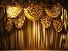 Golden theater curtain draped elegantly before a performance photo