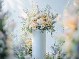 Floral arrangement in a serene setting with soft pastel colors photo