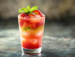 Refreshing strawberry mint cocktail served on a rustic surface photo