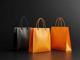 Stylish shopping bags displayed on dark surface for retail design photo