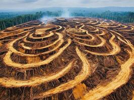 Deforestation process affecting tropical rainforest landscape photo
