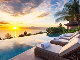 Relaxing by the infinity pool during a stunning sunset photo