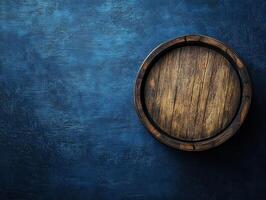 Wooden barrel on blue background creates rustic ambiance photo