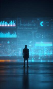 futurista datos análisis interfaz mostrando negocio analítica detrás un persona foto