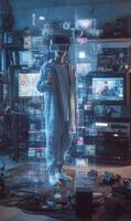 Immersed in virtual reality exploring innovative technological frontiers in a digital world photo