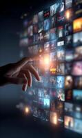 Selecting a movie from a streaming service on a digital interface with a glowing effect photo