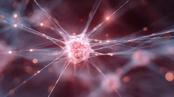 Detailed 3D rendering shows neurons transmitting signals in the brain network system photo
