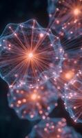 Intricate network of interconnected nodes in a complex neural structure glow in the dark photo