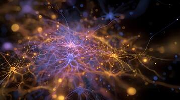 Glowing neuronal network with intricate connections, showing the complexity of the brain photo