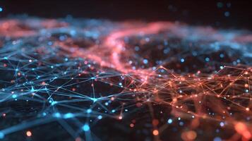 Abstract network representing data flow with illuminated connections and bokeh effect photo