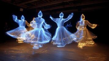 Mystical whirl of light a mesmerizing dervish performance with swirling robes in rhythmic dance photo