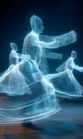 Digital Sufi Whirling Dervishes Create a Mesmerizing Light Display of Sacred Dance photo