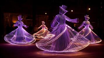Illuminated figures gracefully dance in the night creating a mesmerizing display of art and light photo
