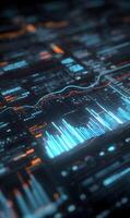 Futuristic data visualization with digital charts and graphs highlighting financial analytics photo