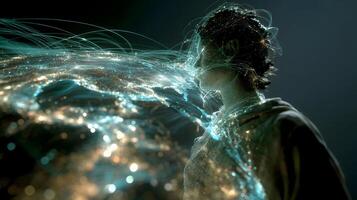 Futuristic human silhouette surrounded by glowing network of digital connections photo
