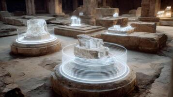 Ancient ruins augmented with holographic structures a futuristic archaeological site concept photo